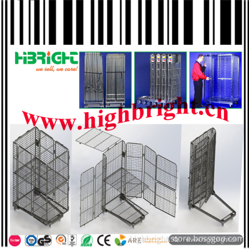 Foldable Metal Wire Mesh Grid Pallet Wheeled Rolling Cage